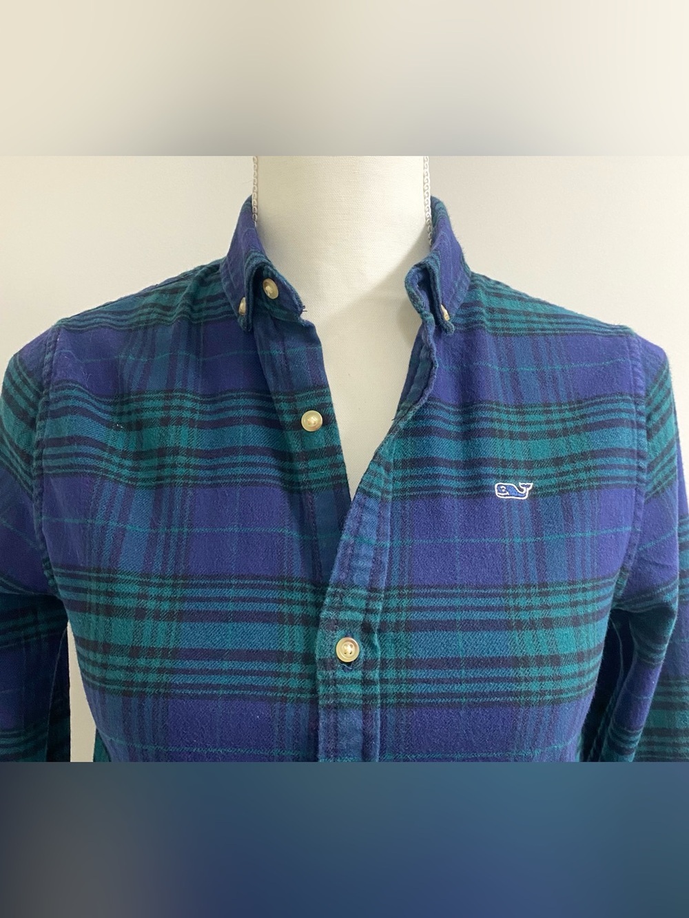 Vineyard Vines Boy S Blue Green Plaid Flannel Button-Down Shirt Boho Fall Preppy - Picture 2 of 16